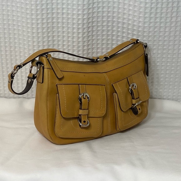 COACH Auth Camel Shoulder Silver Zip Closure Nag - Picture 2 of 13